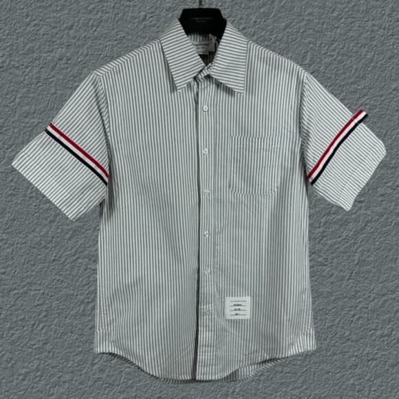 Men's Grey Striped Short Sleeve Shirt Thom Browne - Picture 1 of 4